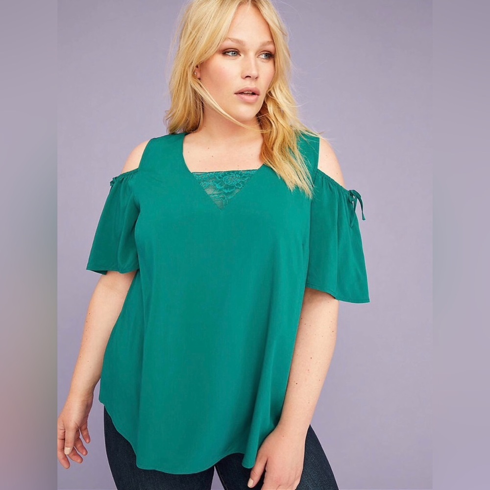 Cold-Shoulder Top Lace Inset - Picture 2 of 3